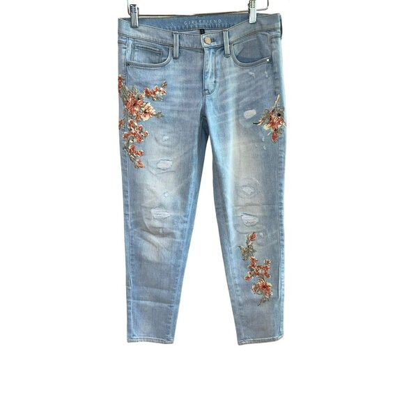 White House Black Market Ladies Embroidered Cropped BOHO Jeans Size 4 - Picture 4 of 13